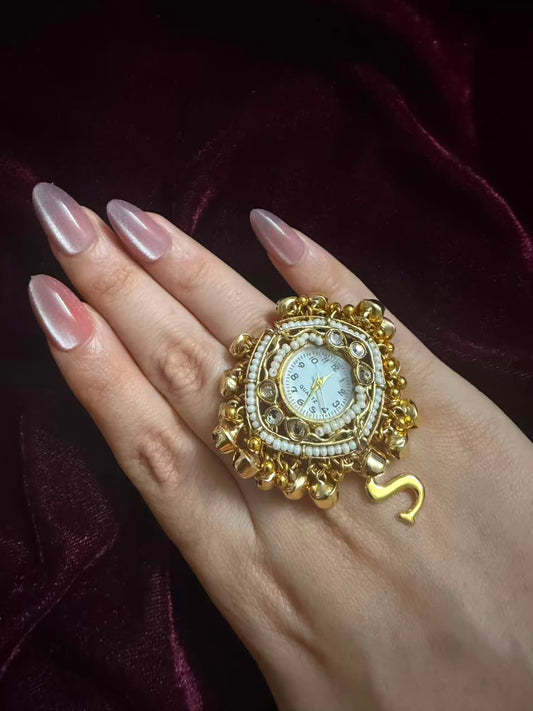 Ghungroo Pearl Dial Maharani Heritage Watch Ring