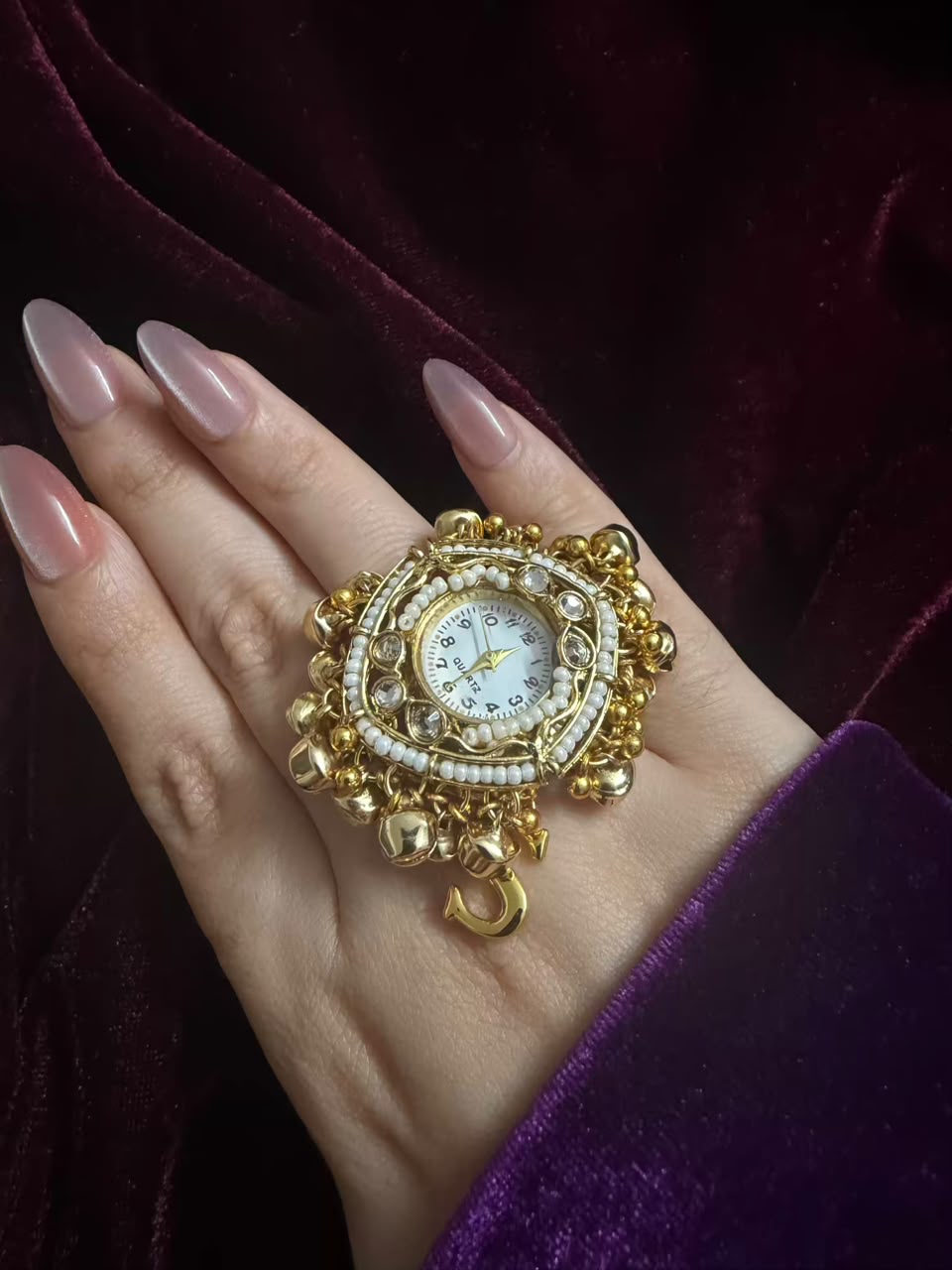 Ghungroo Pearl Dial Maharani Heritage Watch Ring