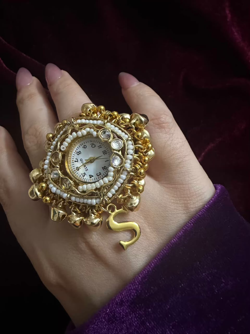Ghungroo Pearl Dial Maharani Heritage Watch Ring