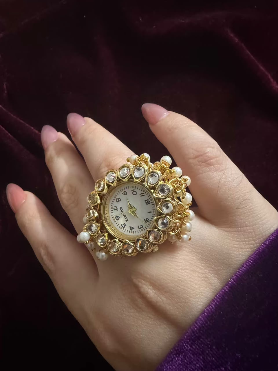 Pearl Kundan Dial Maharani Heritage Watch Ring