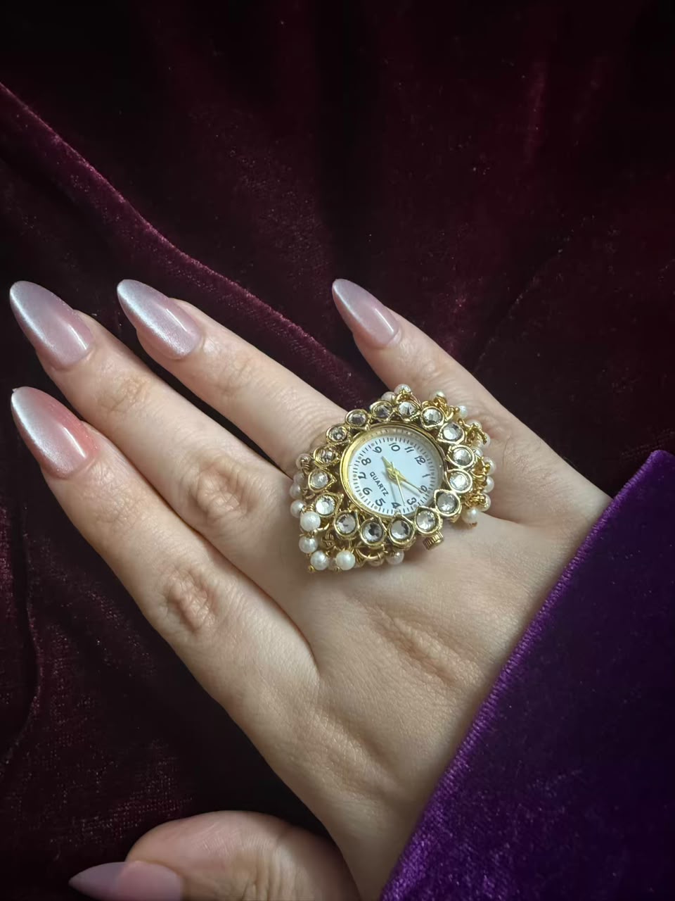 Pearl Kundan Dial Maharani Heritage Watch Ring