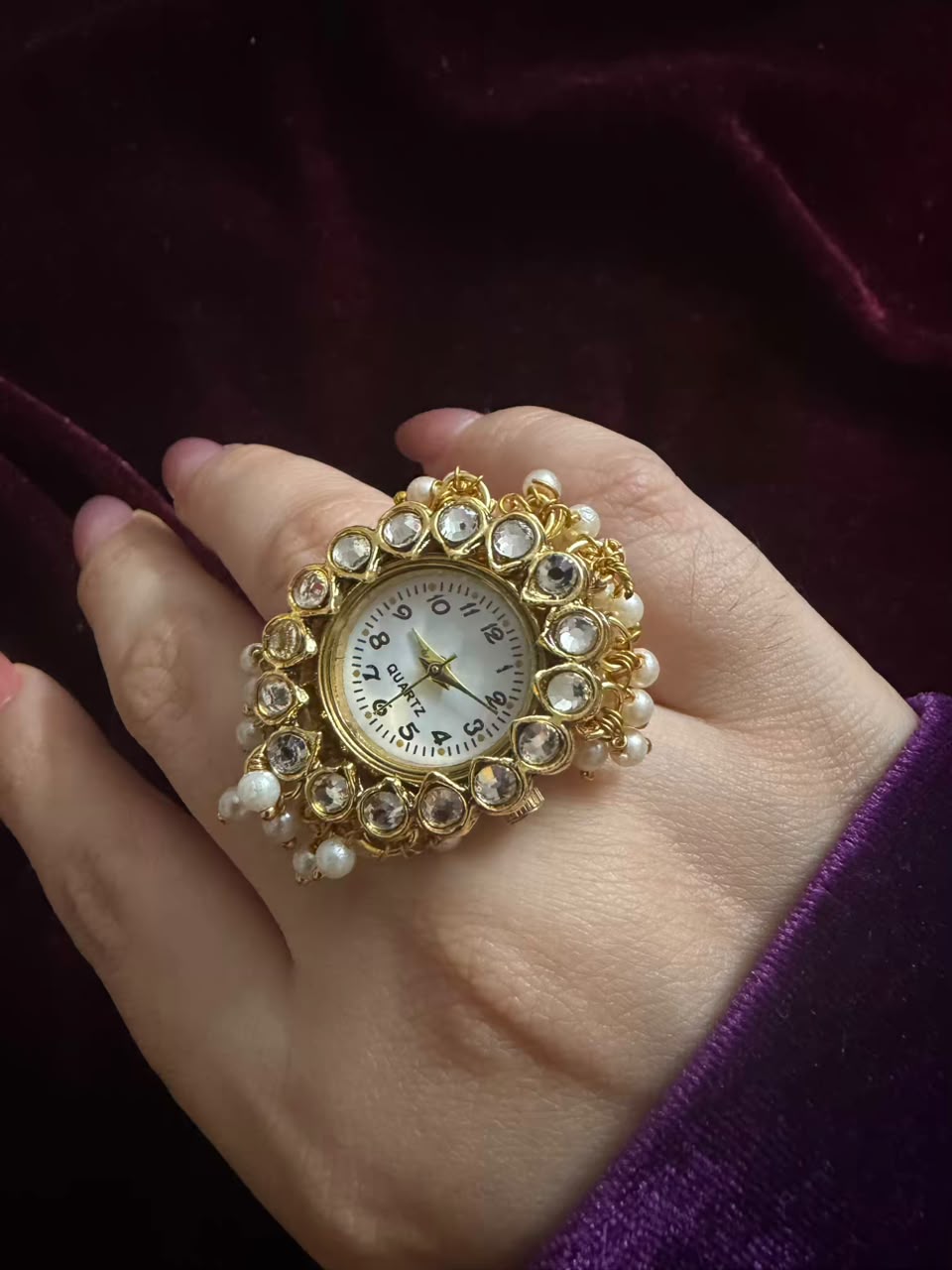 Pearl Kundan Dial Maharani Heritage Watch Ring