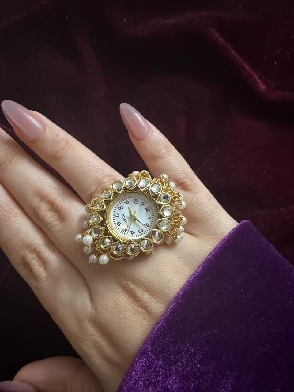 Pearl Kundan Dial Maharani Heritage Watch Ring