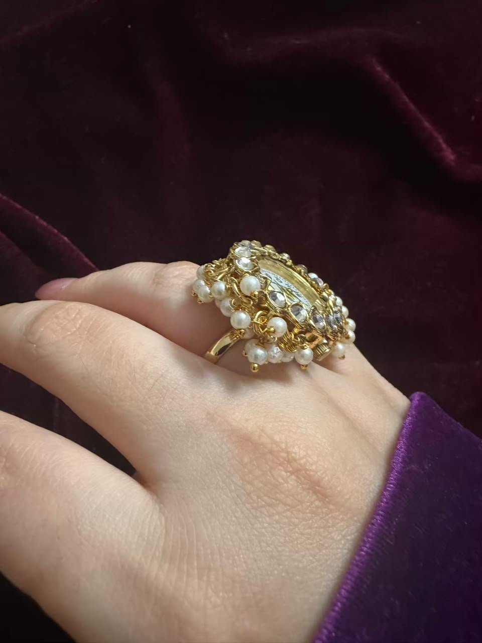 Pearl Kundan Dial Maharani Heritage Watch Ring