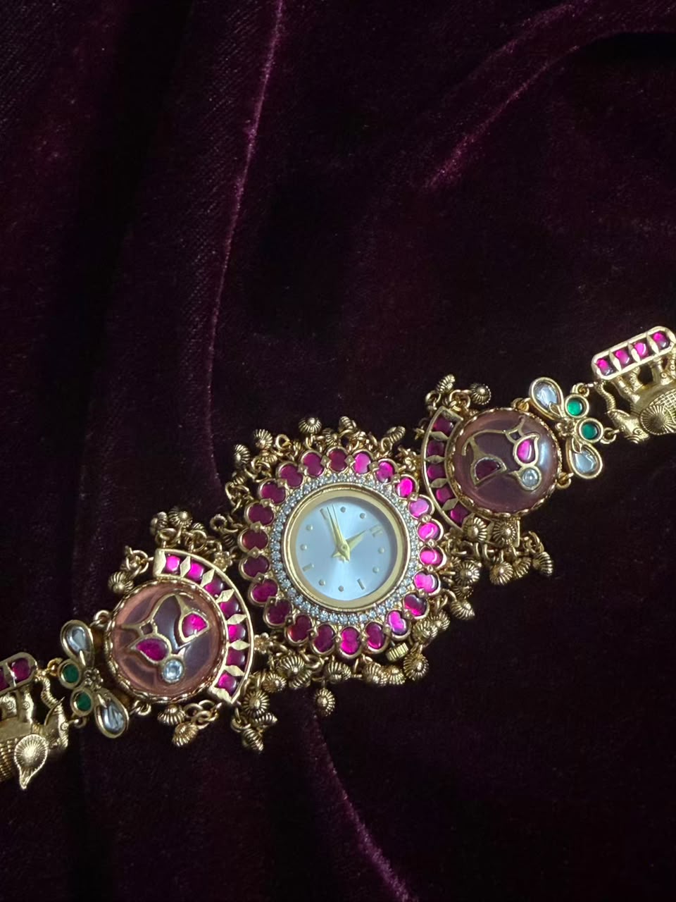 Pink Meenakari Round Dial Maharani Heritage Watch Rakhi in Premium Swarovski (Free Initial)