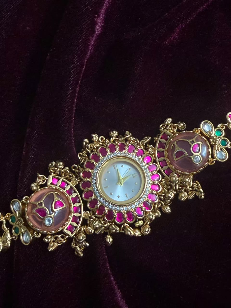 Pink Meenakari Round Dial Maharani Heritage Watch Rakhi in Premium Swarovski (Free Initial)