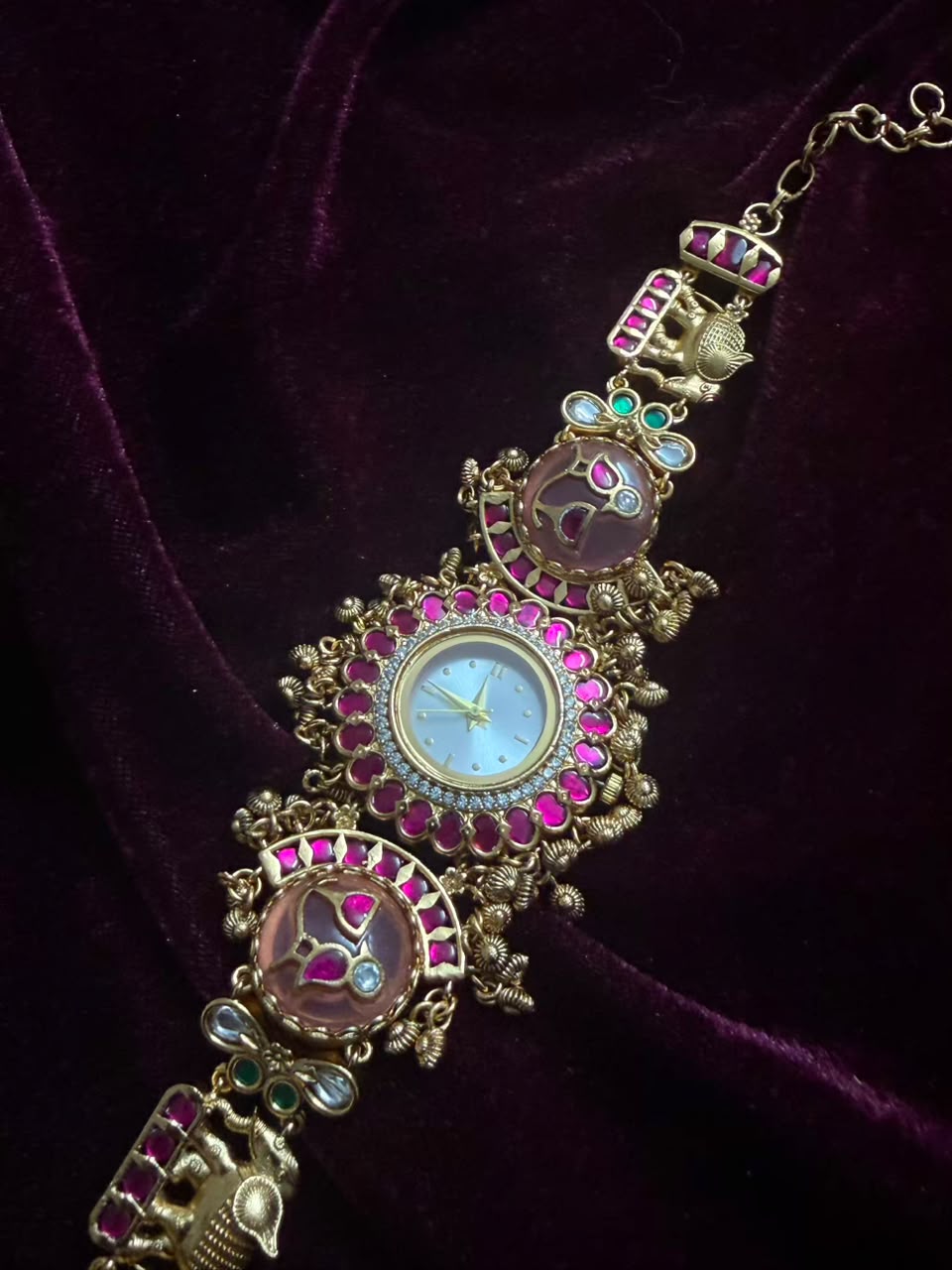 Pink Meenakari Round Dial Maharani Heritage Watch Rakhi in Premium Swarovski (Free Initial)