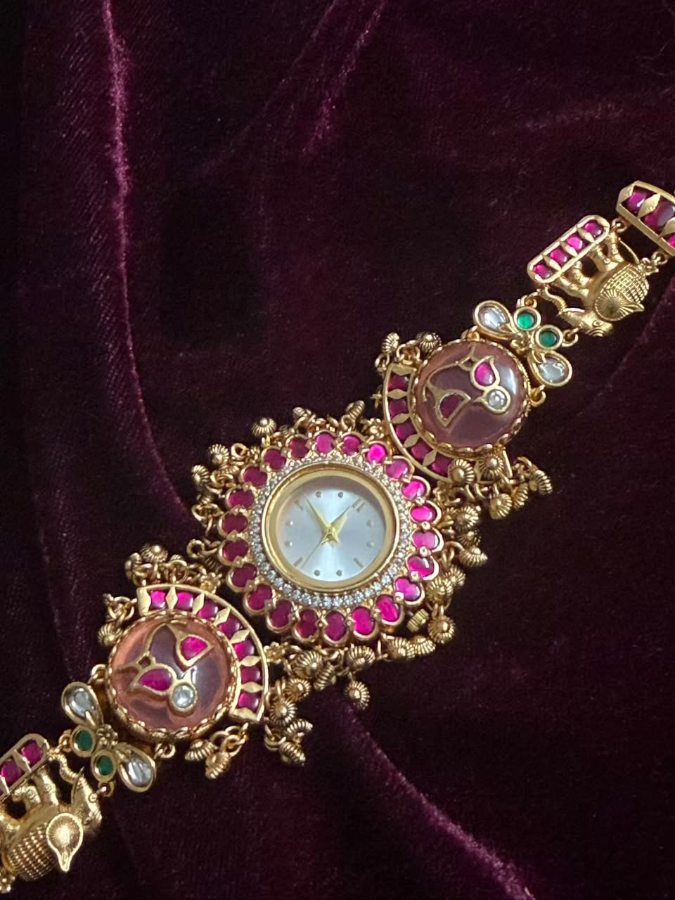 Pink Meenakari Round Dial Maharani Heritage Watch Rakhi in Premium Swarovski (Free Initial)