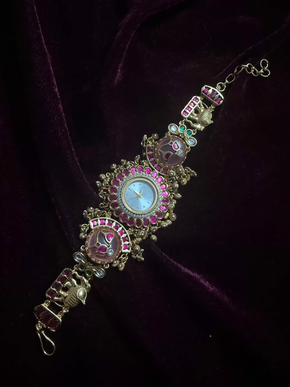 Pink Meenakari Round Dial Maharani Heritage Watch Rakhi in Premium Swarovski (Free Initial)