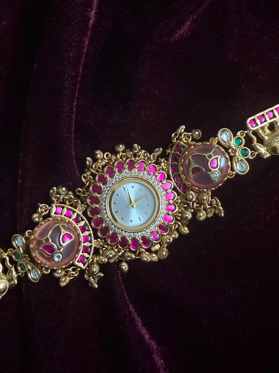 Pink Meenakari Round Dial Maharani Heritage Watch Rakhi in Premium Swarovski (Free Initial)
