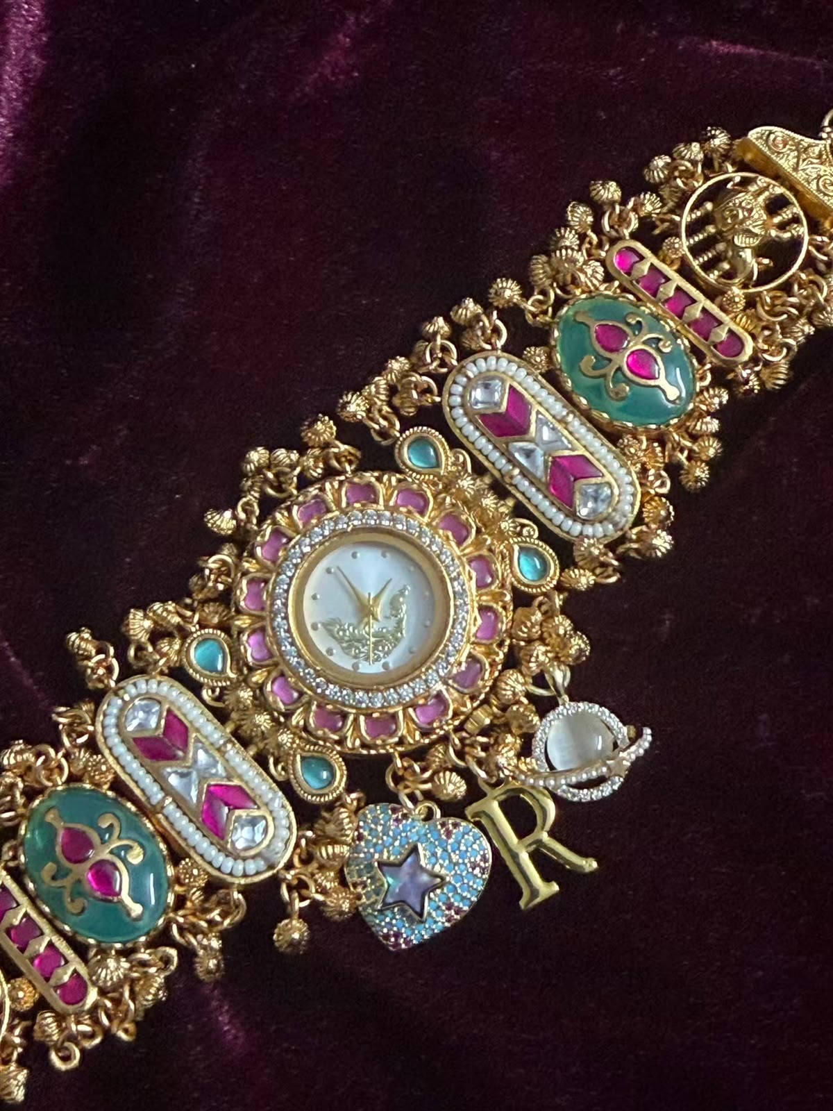 Royal Peacock Round Dial Maharani Heritage Watch Rakhi in Premium Swarovski (Free Initial)