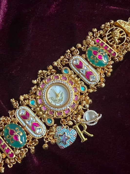 Royal Peacock Round Dial Maharani Heritage Watch Rakhi in Premium Swarovski (Free Initial)