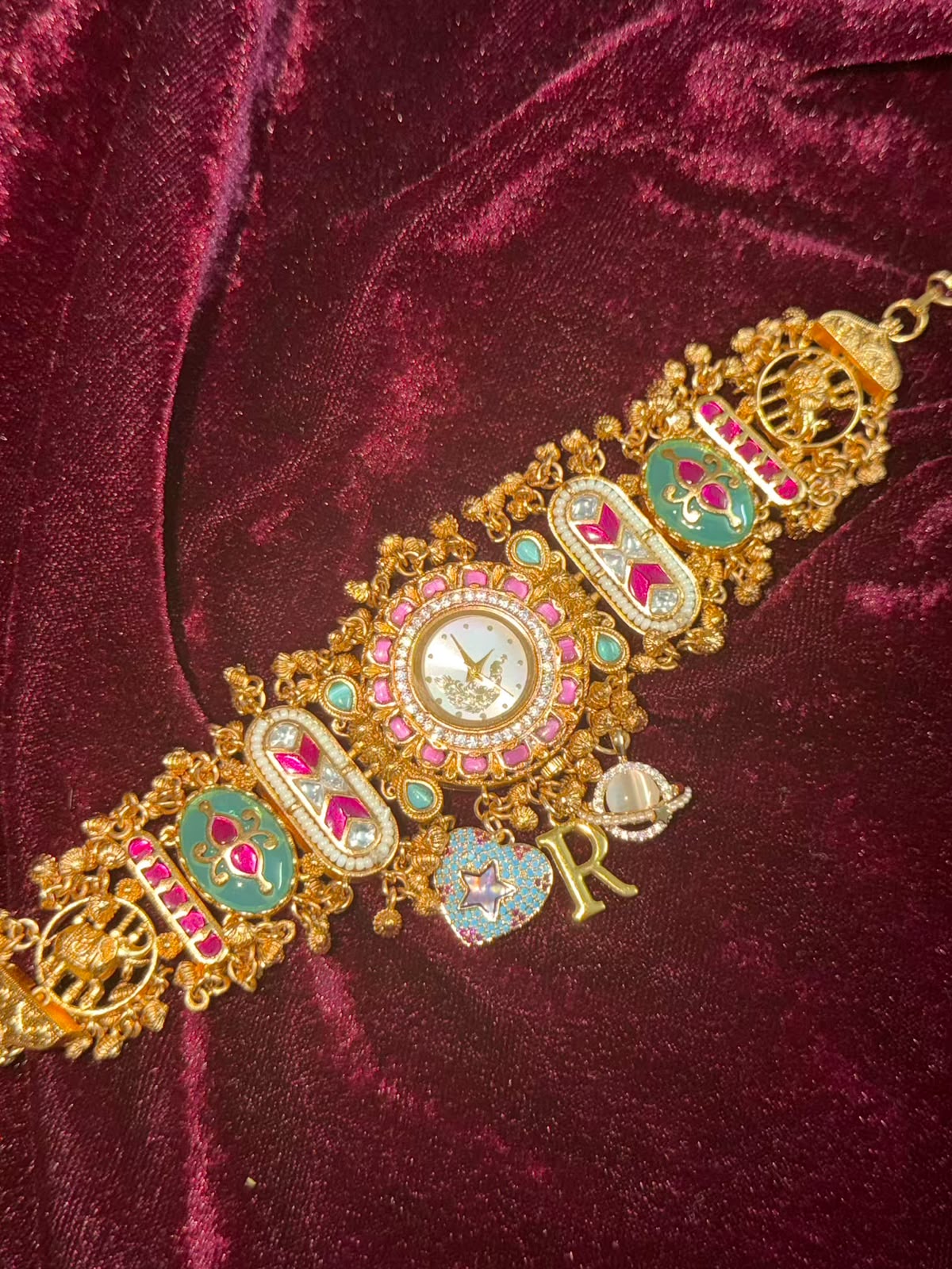 Royal Peacock Round Dial Maharani Heritage Watch Rakhi in Premium Swarovski (Free Initial)