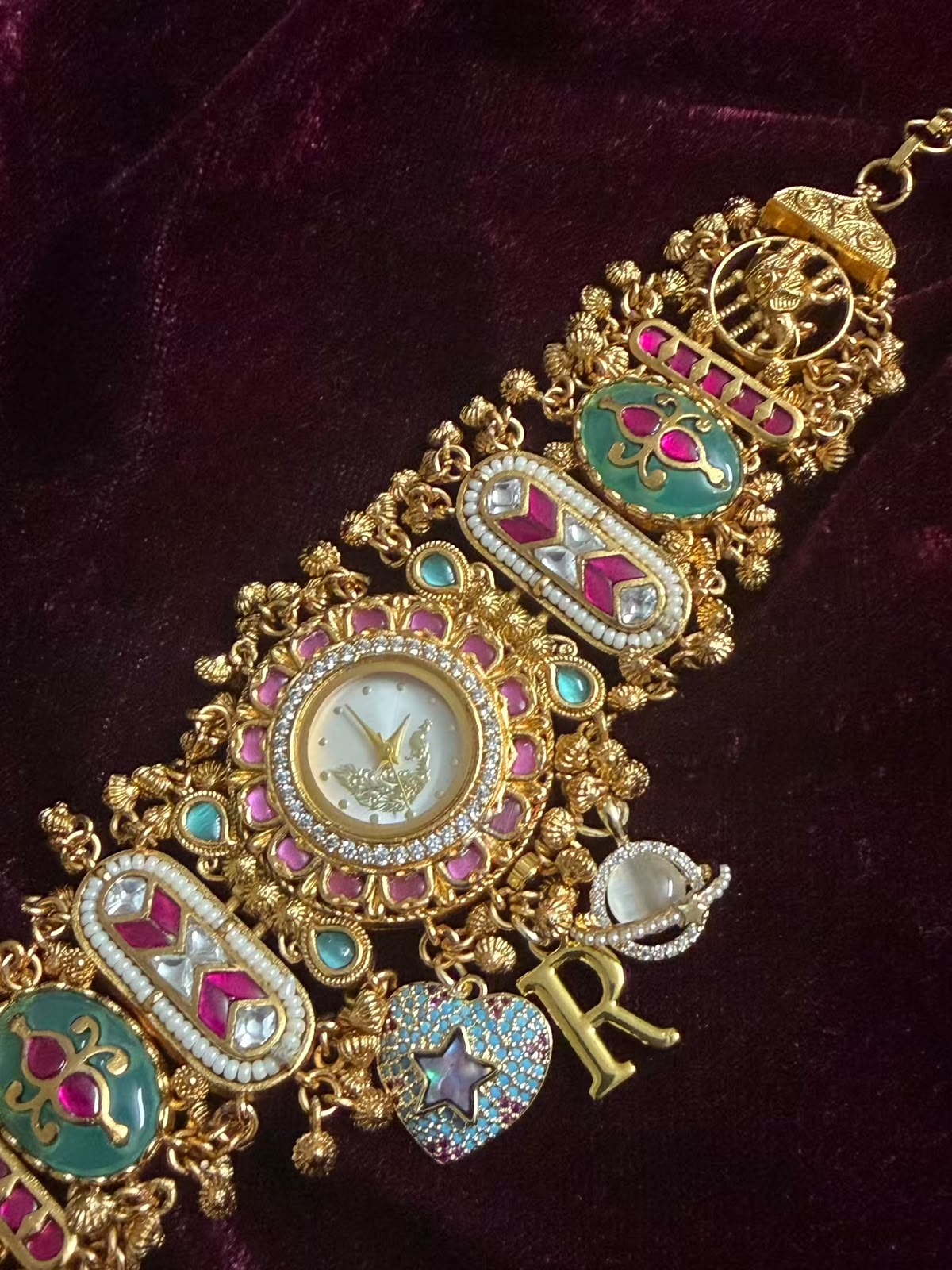 Royal Peacock Round Dial Maharani Heritage Watch Rakhi in Premium Swarovski (Free Initial)