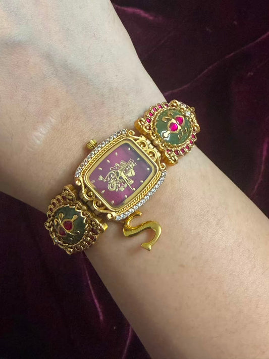 Shreenathji Dial Maharani Heritage Watch Rakhi in Premium Swarovski (Free Initial)