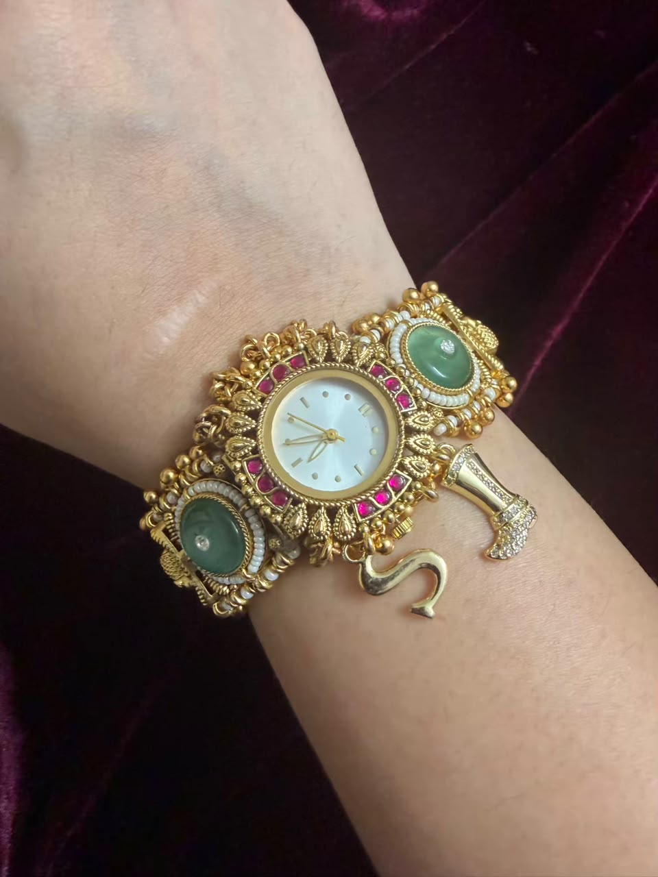 Mint Green Elephant Maharani Heritage Watch Rakhi in Premium Swarovski (Free Initial)