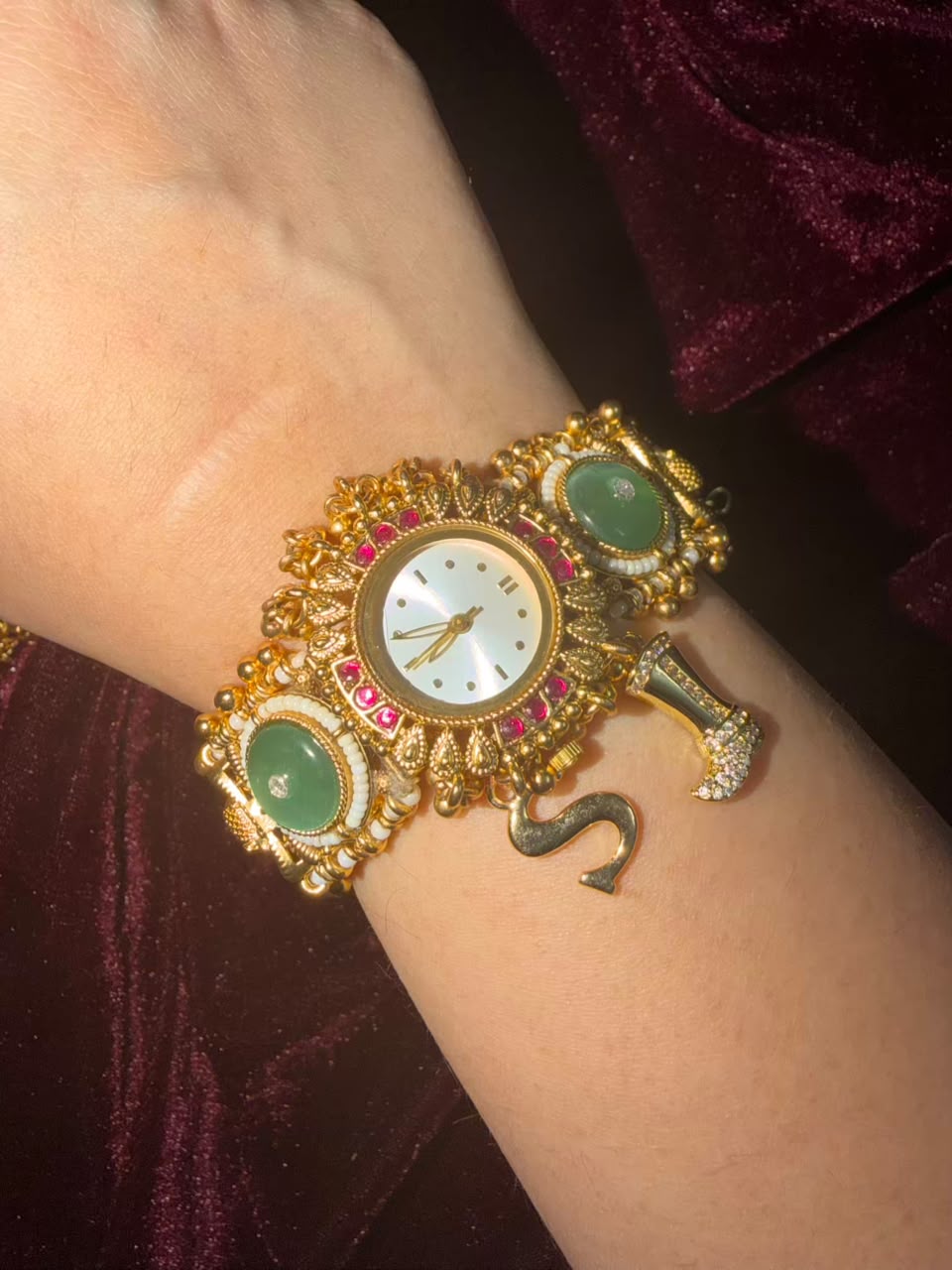 Mint Green Elephant Maharani Heritage Watch Rakhi in Premium Swarovski (Free Initial)
