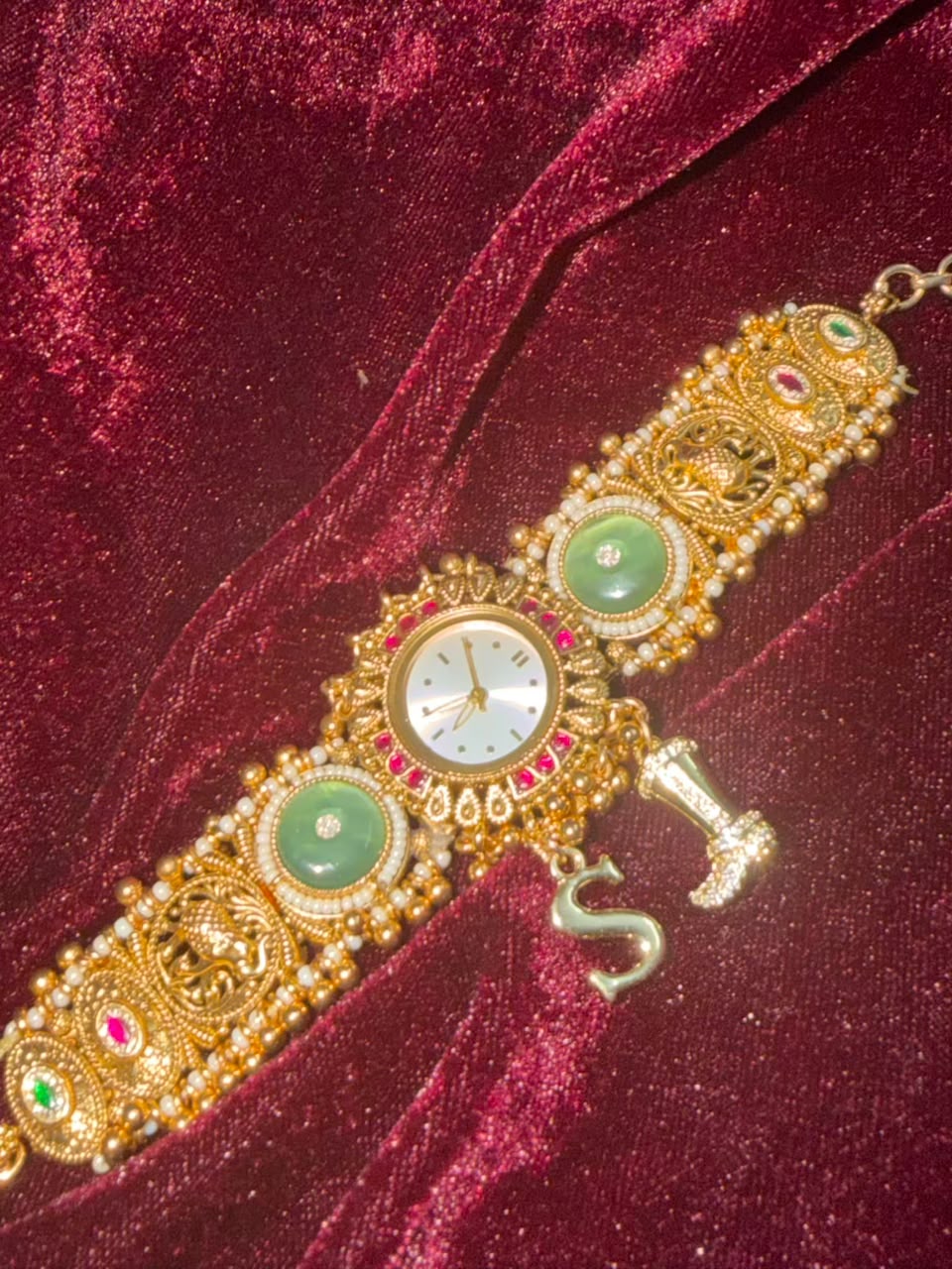 Mint Green Elephant Maharani Heritage Watch Rakhi in Premium Swarovski (Free Initial)