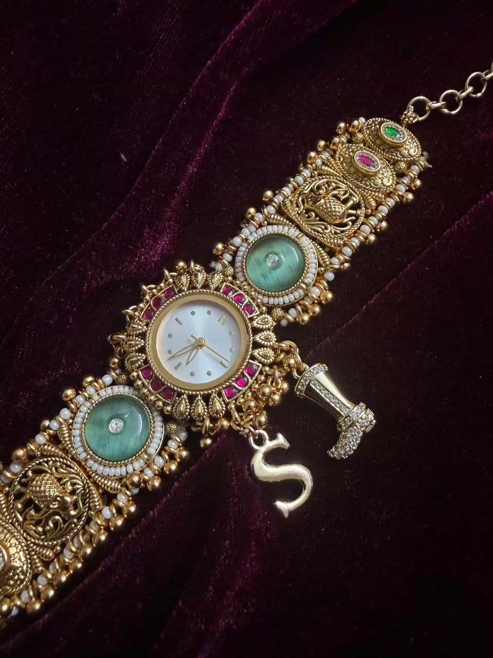Mint Green Elephant Maharani Heritage Watch Rakhi in Premium Swarovski (Free Initial)