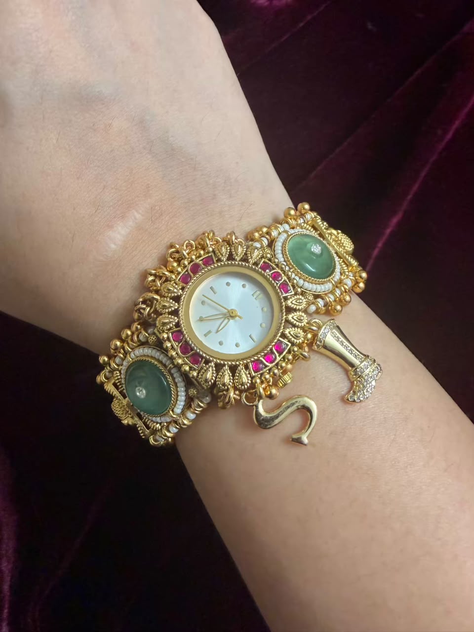 Mint Green Elephant Maharani Heritage Watch Rakhi in Premium Swarovski (Free Initial)