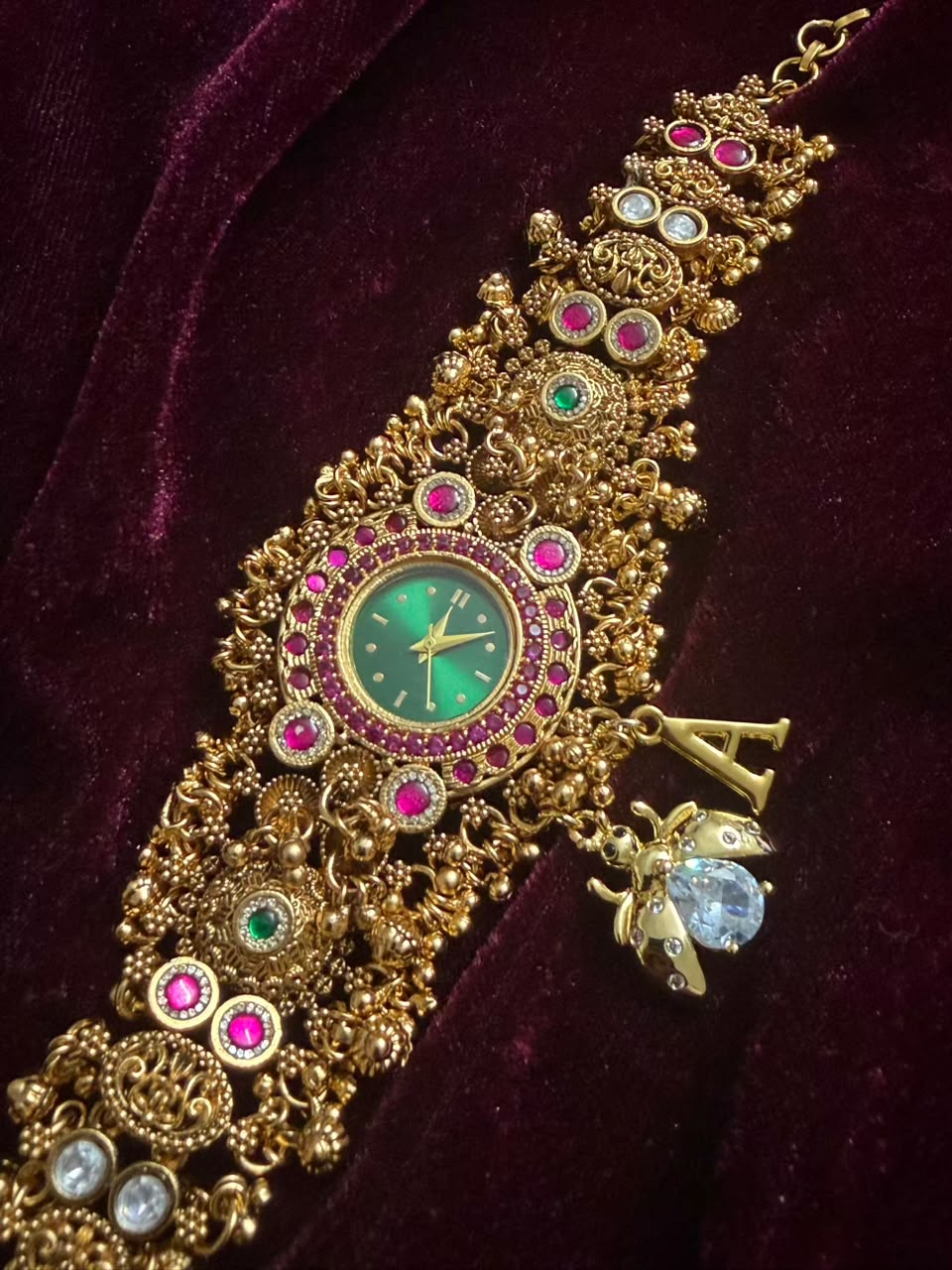 Emerald Bee Maharani Heritage Watch Rakhi in Premium Swarovski (Free Initial)