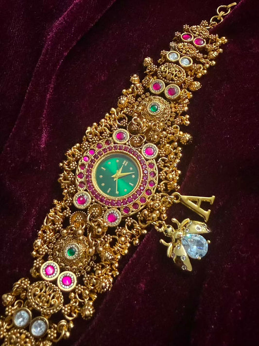 Emerald Bee Maharani Heritage Watch Rakhi in Premium Swarovski (Free Initial)
