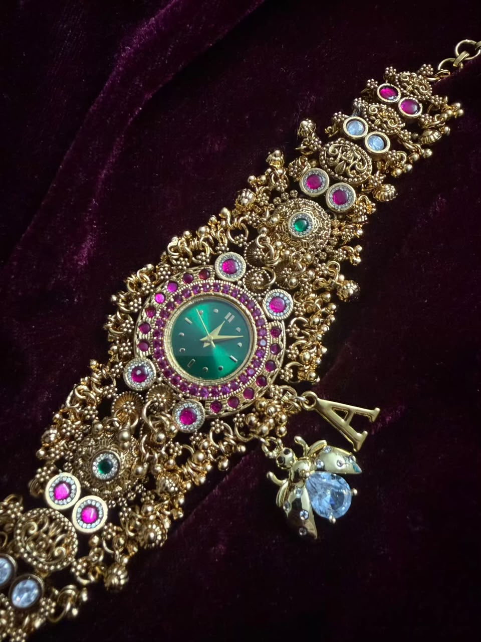 Emerald Bee Maharani Heritage Watch Rakhi in Premium Swarovski (Free Initial)