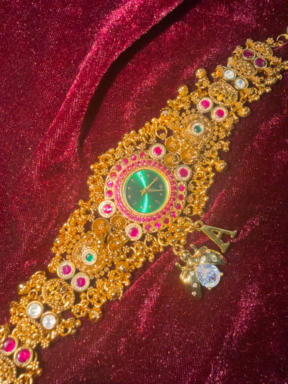 Emerald Bee Maharani Heritage Watch Rakhi in Premium Swarovski (Free Initial)