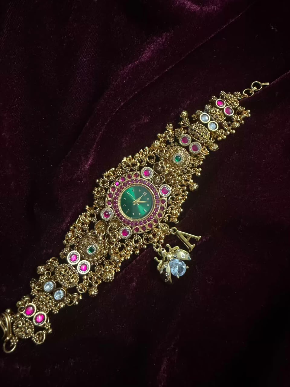 Emerald Bee Maharani Heritage Watch Rakhi in Premium Swarovski (Free Initial)