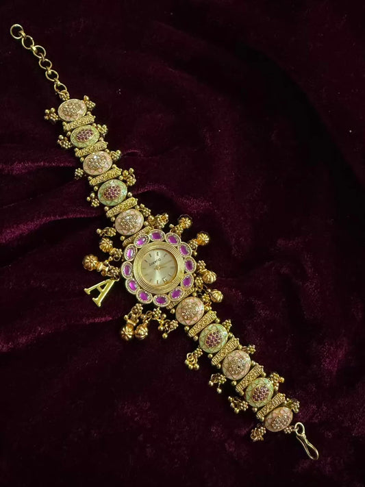 Royal Lavender Heritage Watch Rakhi with Pastel Enamel (Free Initial)