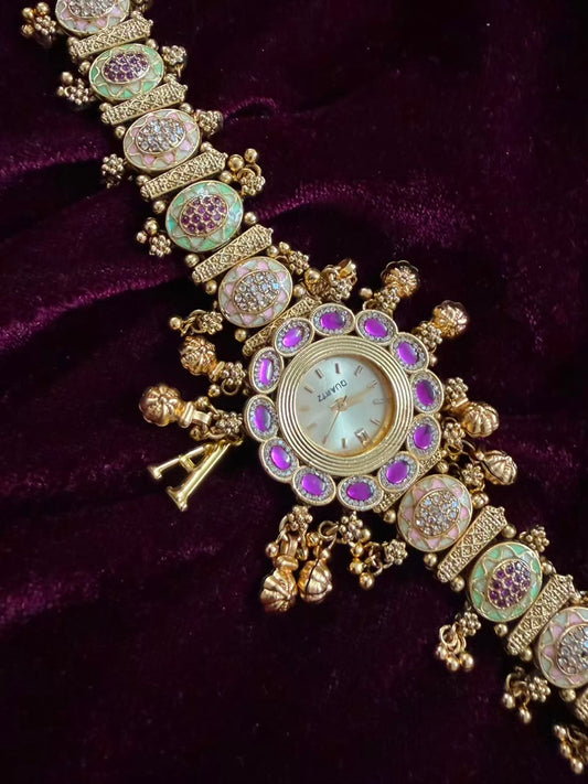 Royal Lavender Heritage Watch Rakhi with Pastel Enamel (Free Initial)