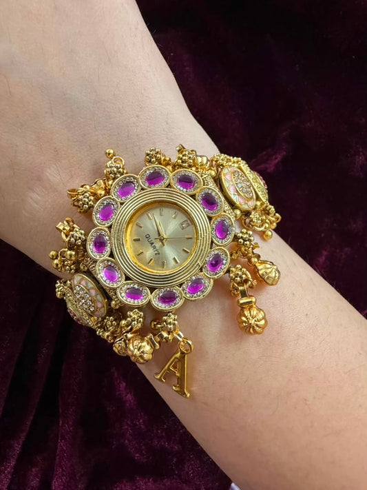 Premium Meenakari Lavender Heritage Watch Rakhi with Pastel Enamel (Free Initial)