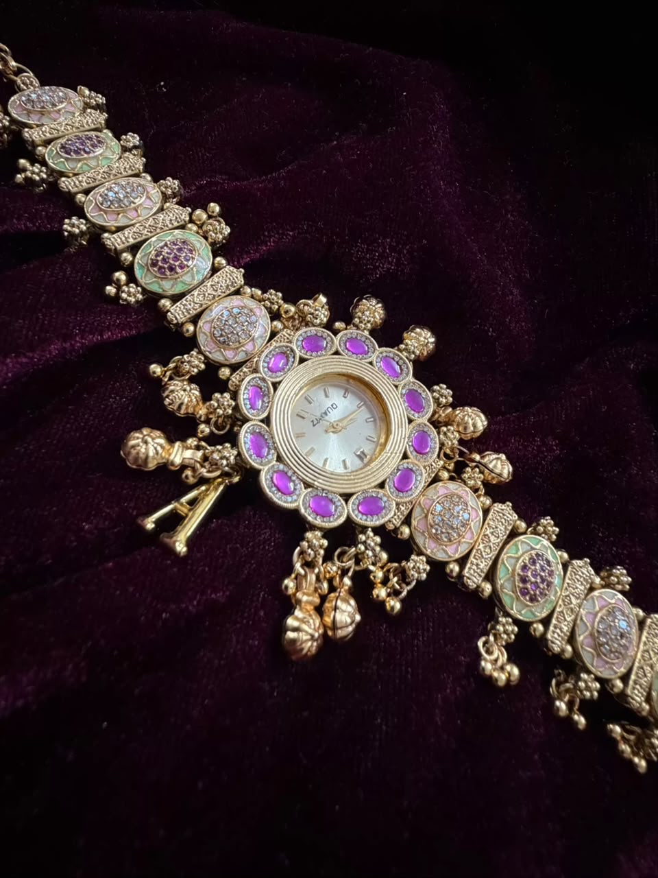 Royal Lavender Heritage Watch Rakhi with Pastel Enamel (Free Initial)