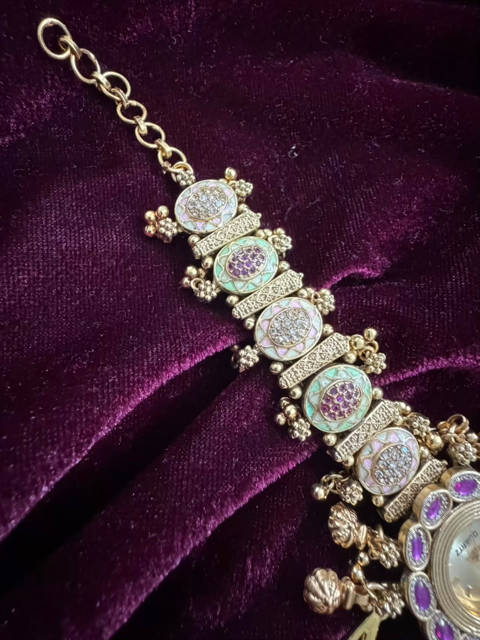 Royal Lavender Heritage Watch Rakhi with Pastel Enamel (Free Initial)