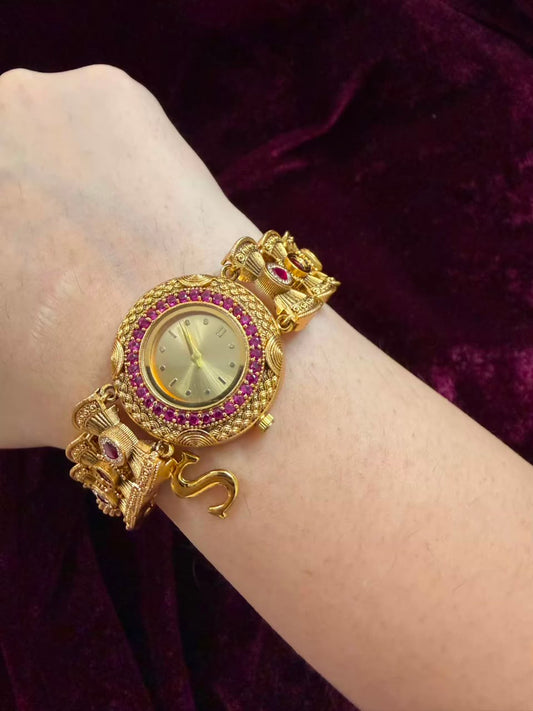 Ruby Regal Maharani Heritage Watch Rakhi in Premium Swarovski (Free Initial)