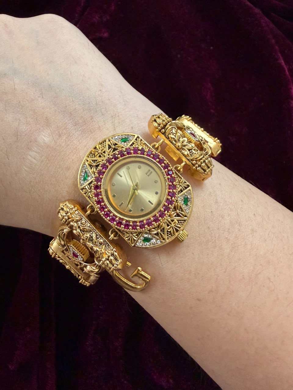 Ruby Geometric Maharani Heritage Watch Rakhi in Premium Swarovski (Free Initial)