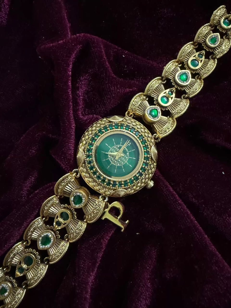 Zamrud Heritage Watch Rakhi in Premium Swarovski (Free Initial)