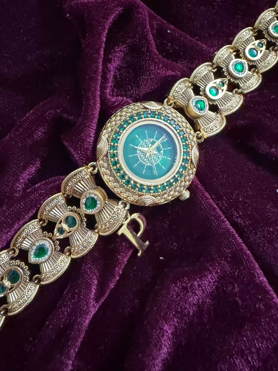Zamrud Heritage Watch Rakhi in Premium Swarovski (Free Initial)