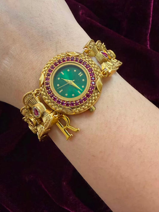 Imperial Panna Heritage Watch Rakhi in Premium Swarovski (Free Initial)