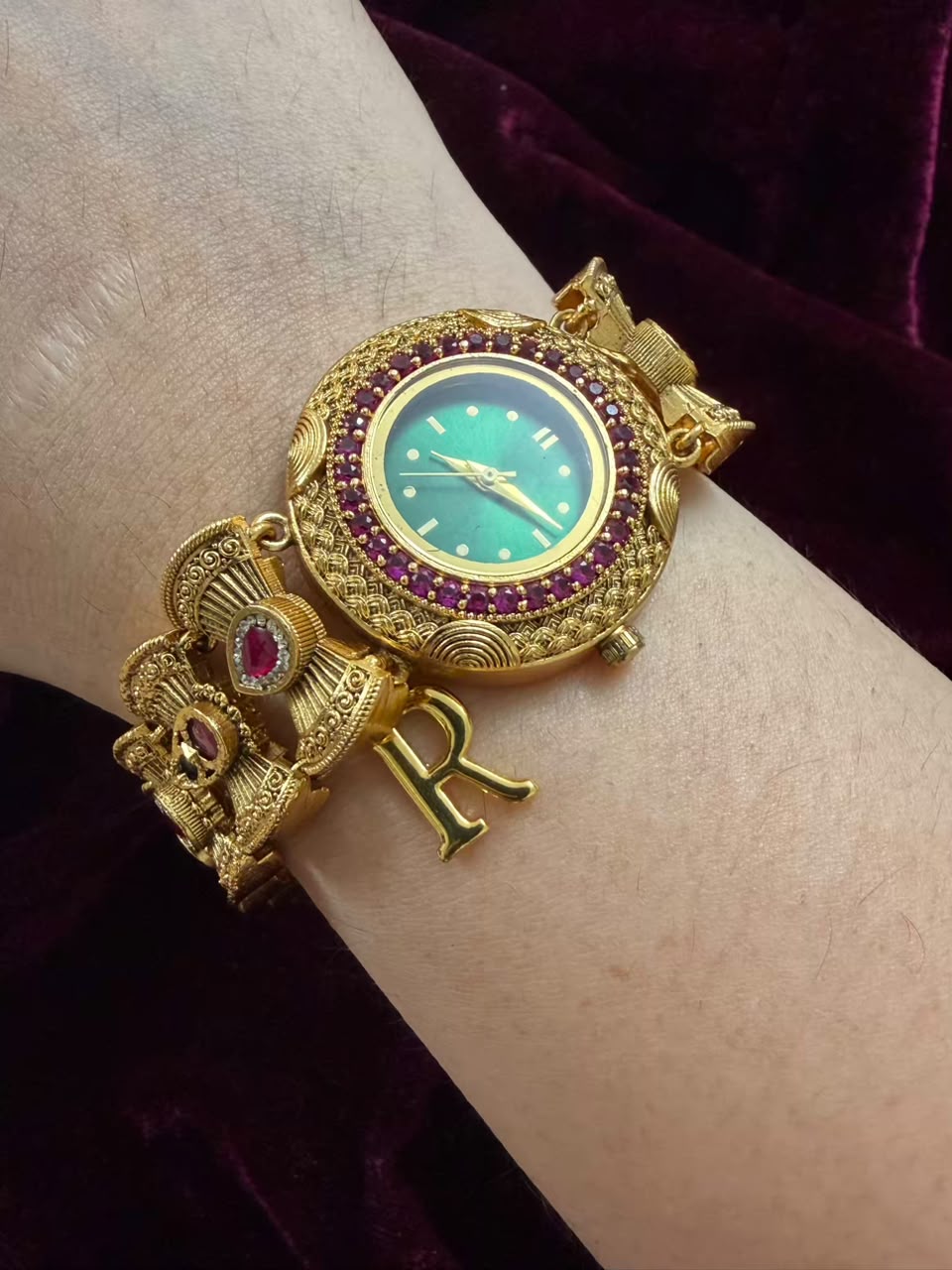 Imperial Panna Heritage Watch Rakhi in Premium Swarovski (Free Initial)