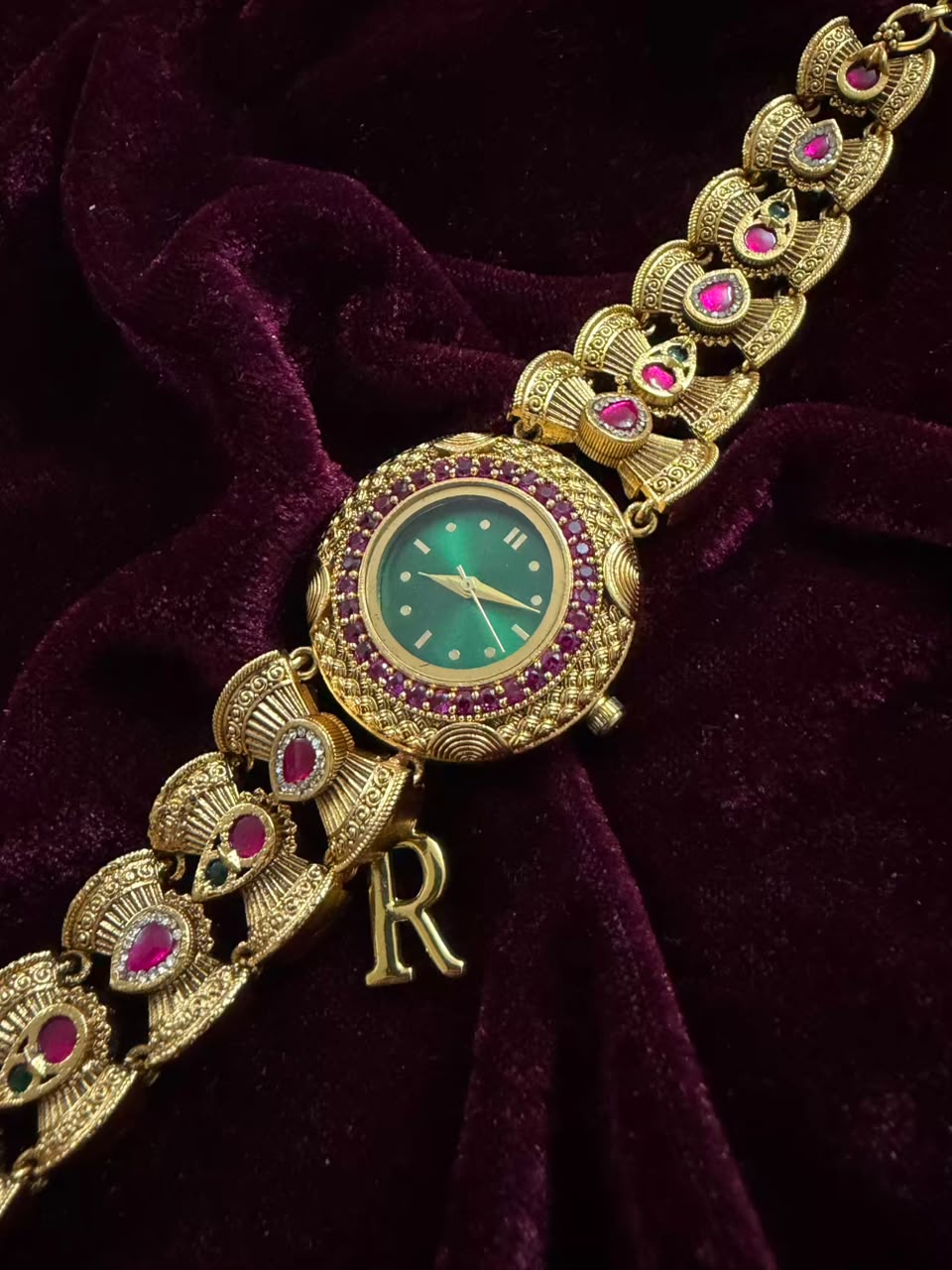 Imperial Panna Heritage Watch Rakhi in Premium Swarovski (Free Initial)