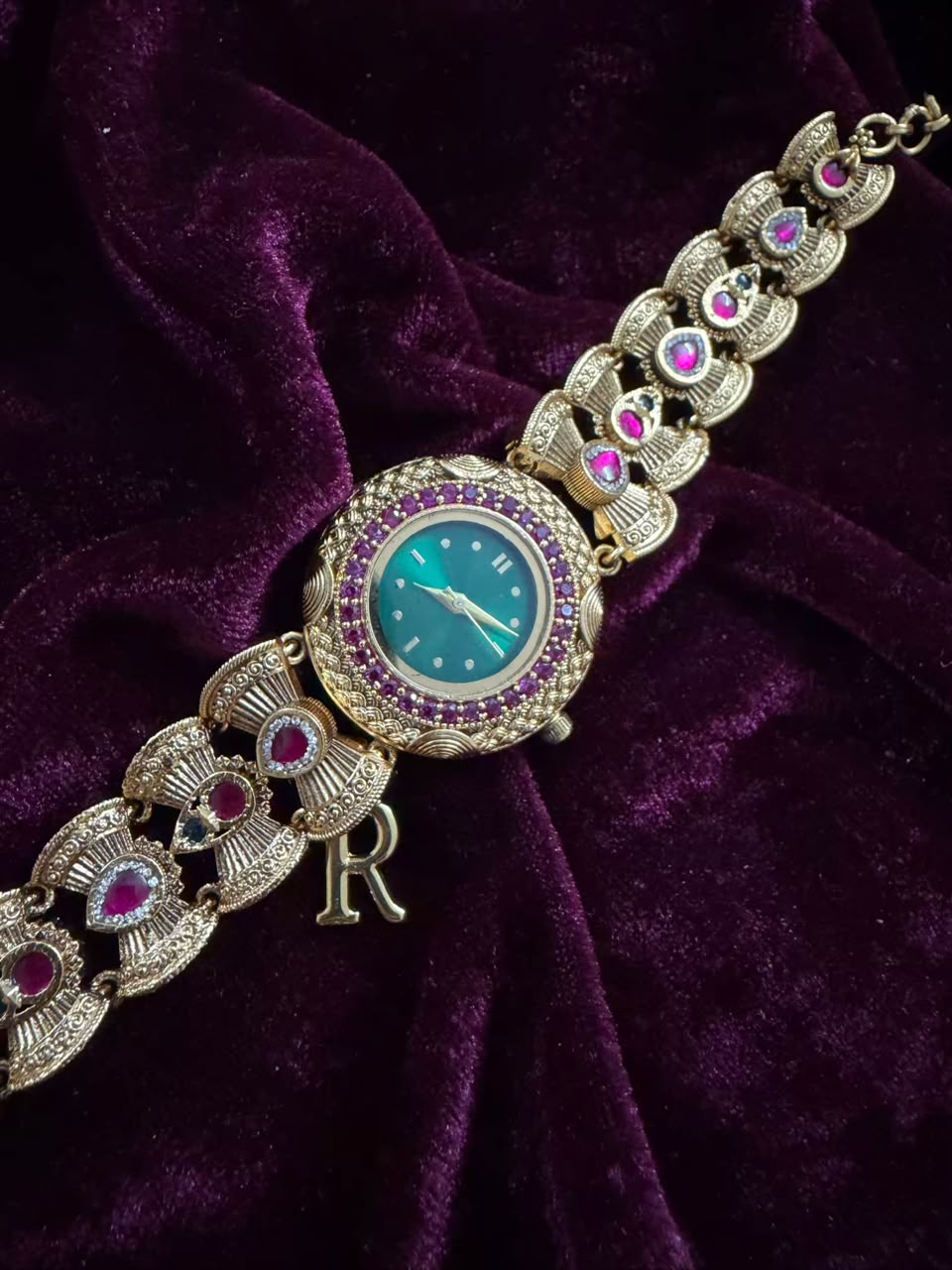 Imperial Panna Heritage Watch Rakhi in Premium Swarovski (Free Initial)