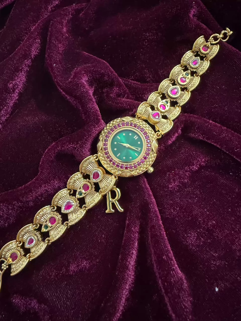Imperial Panna Heritage Watch Rakhi in Premium Swarovski (Free Initial)