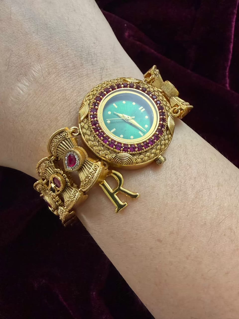 Imperial Panna Heritage Watch Rakhi in Premium Swarovski (Free Initial)