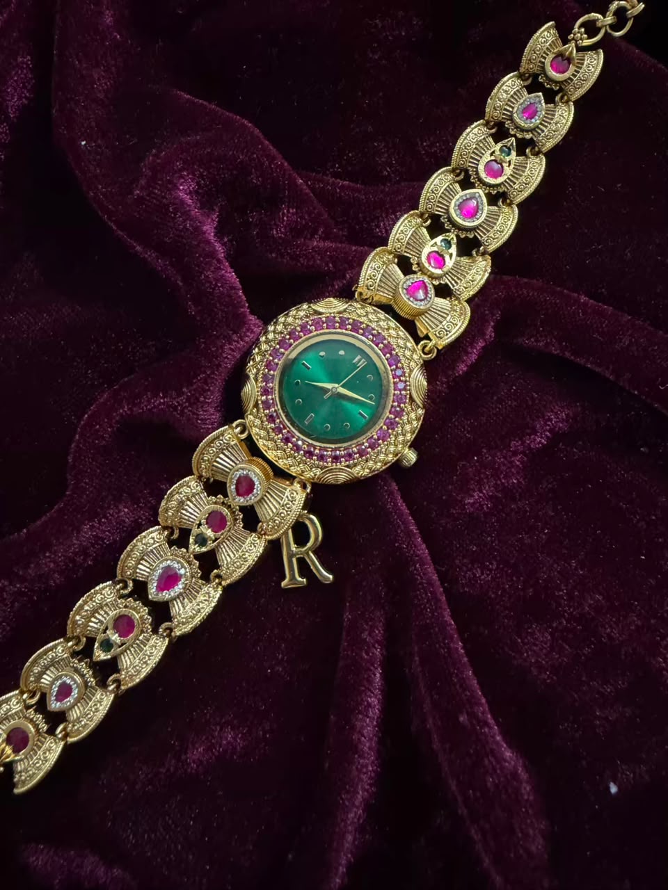 Imperial Panna Heritage Watch Rakhi in Premium Swarovski (Free Initial)