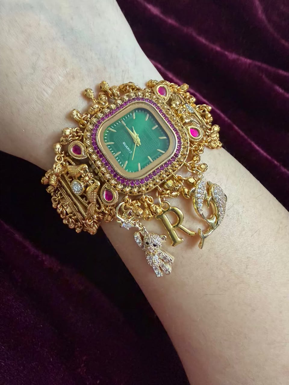 Gulnaar Emerald Heritage Watch Rakhi in Premium Swarovski (Free Initial)