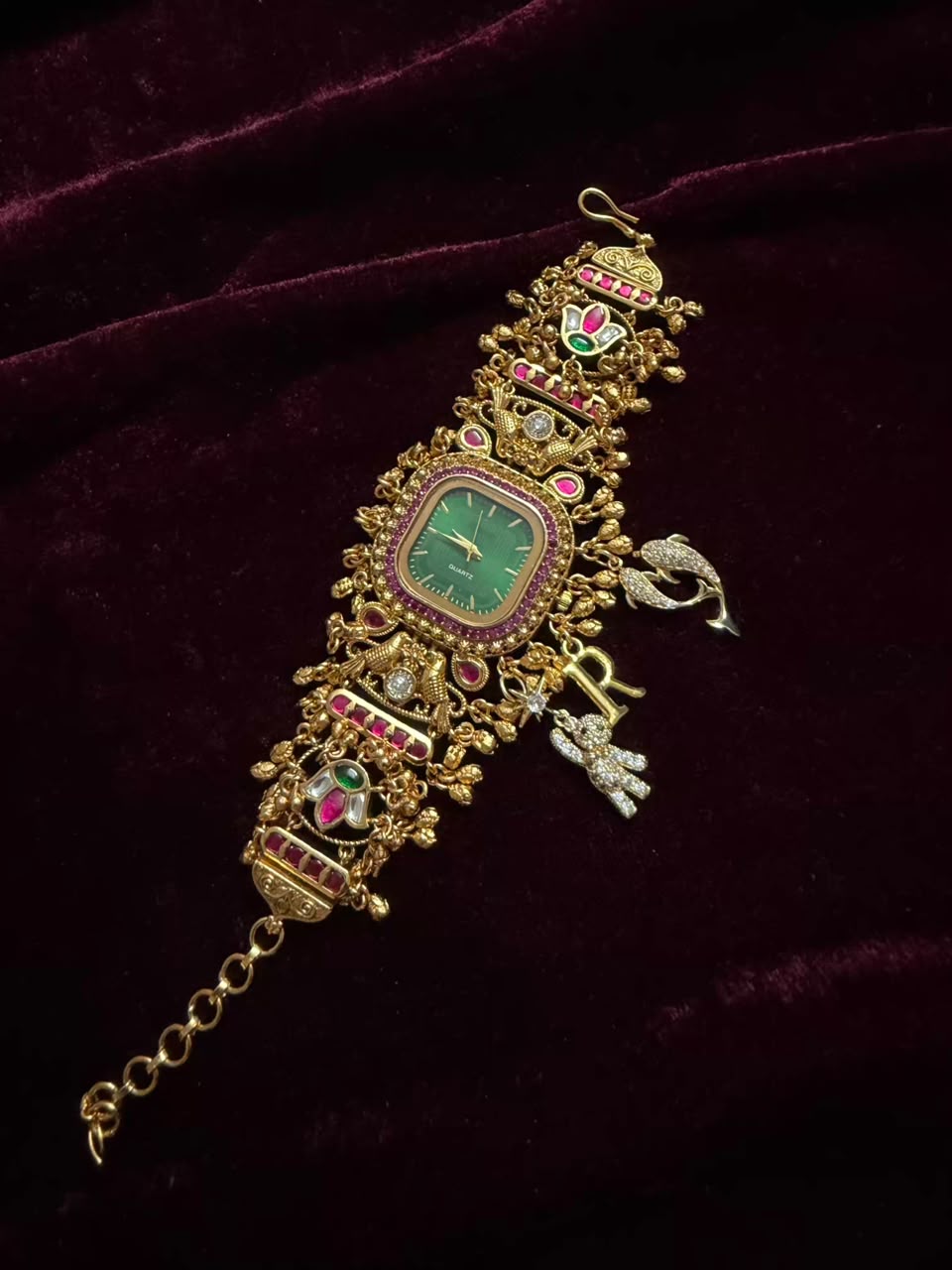 Gulnaar Emerald Heritage Watch Rakhi in Premium Swarovski (Free Initial)