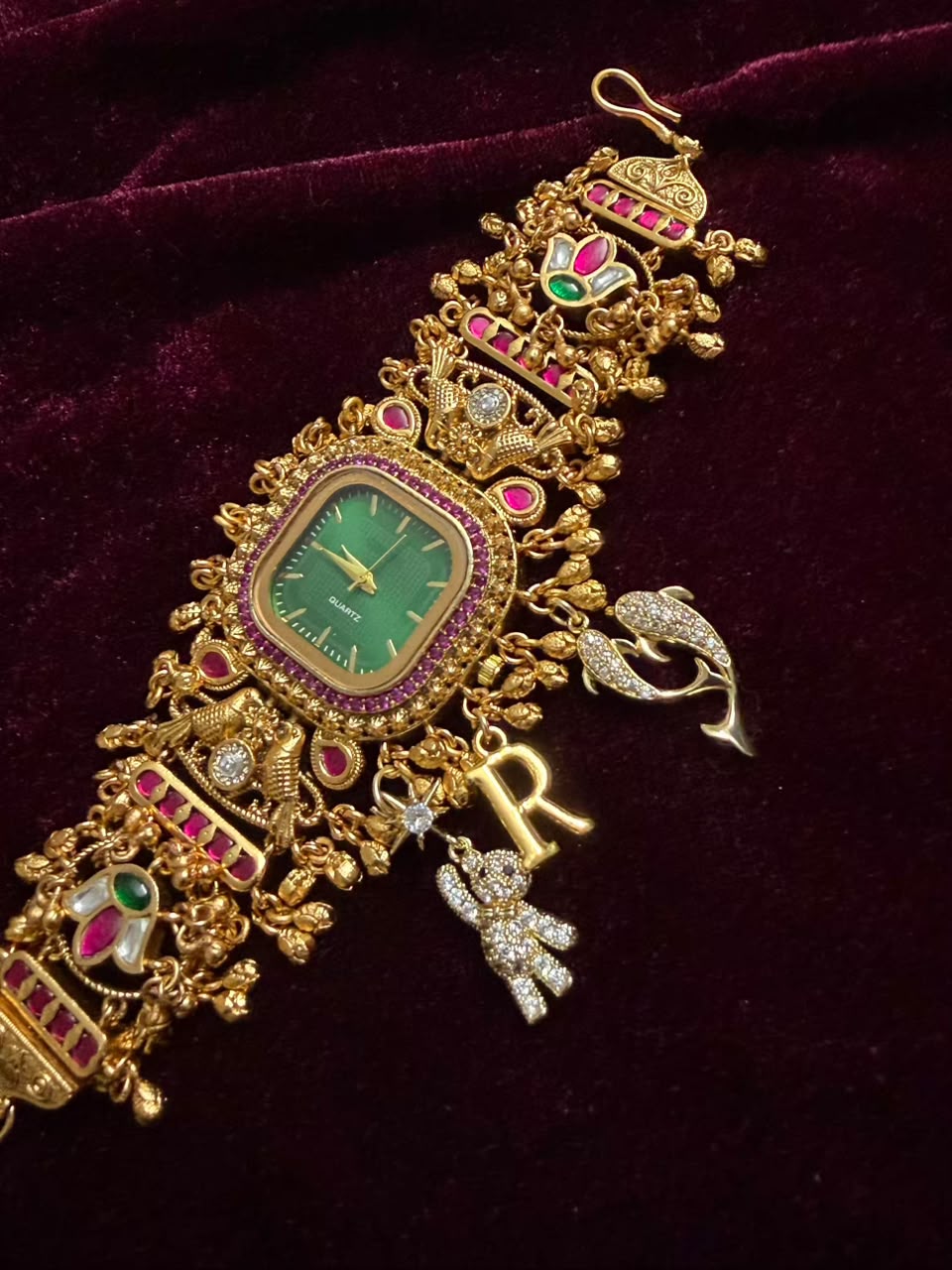 Gulnaar Emerald Heritage Watch Rakhi in Premium Swarovski (Free Initial)