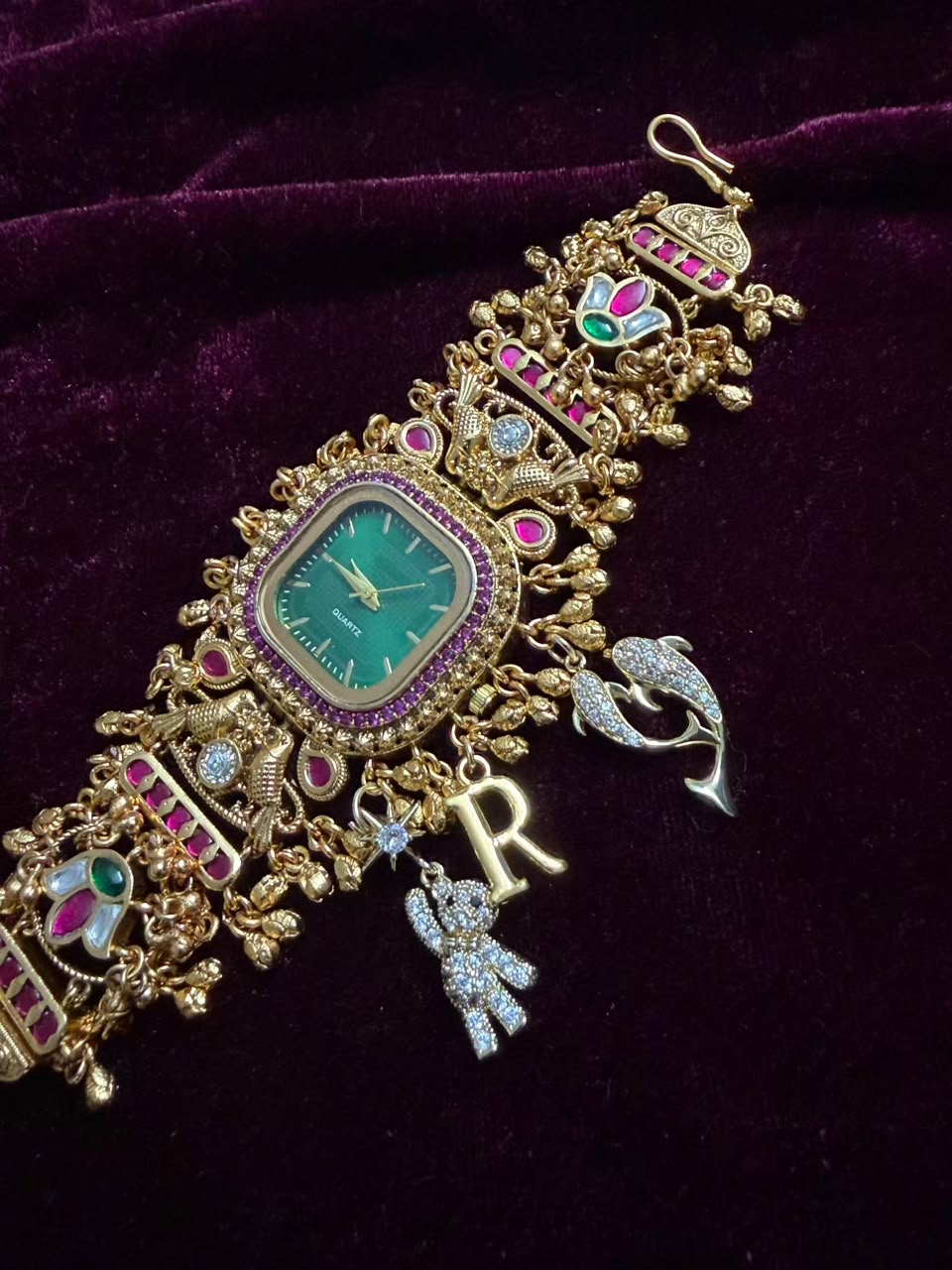 Gulnaar Emerald Heritage Watch Rakhi in Premium Swarovski (Free Initial)