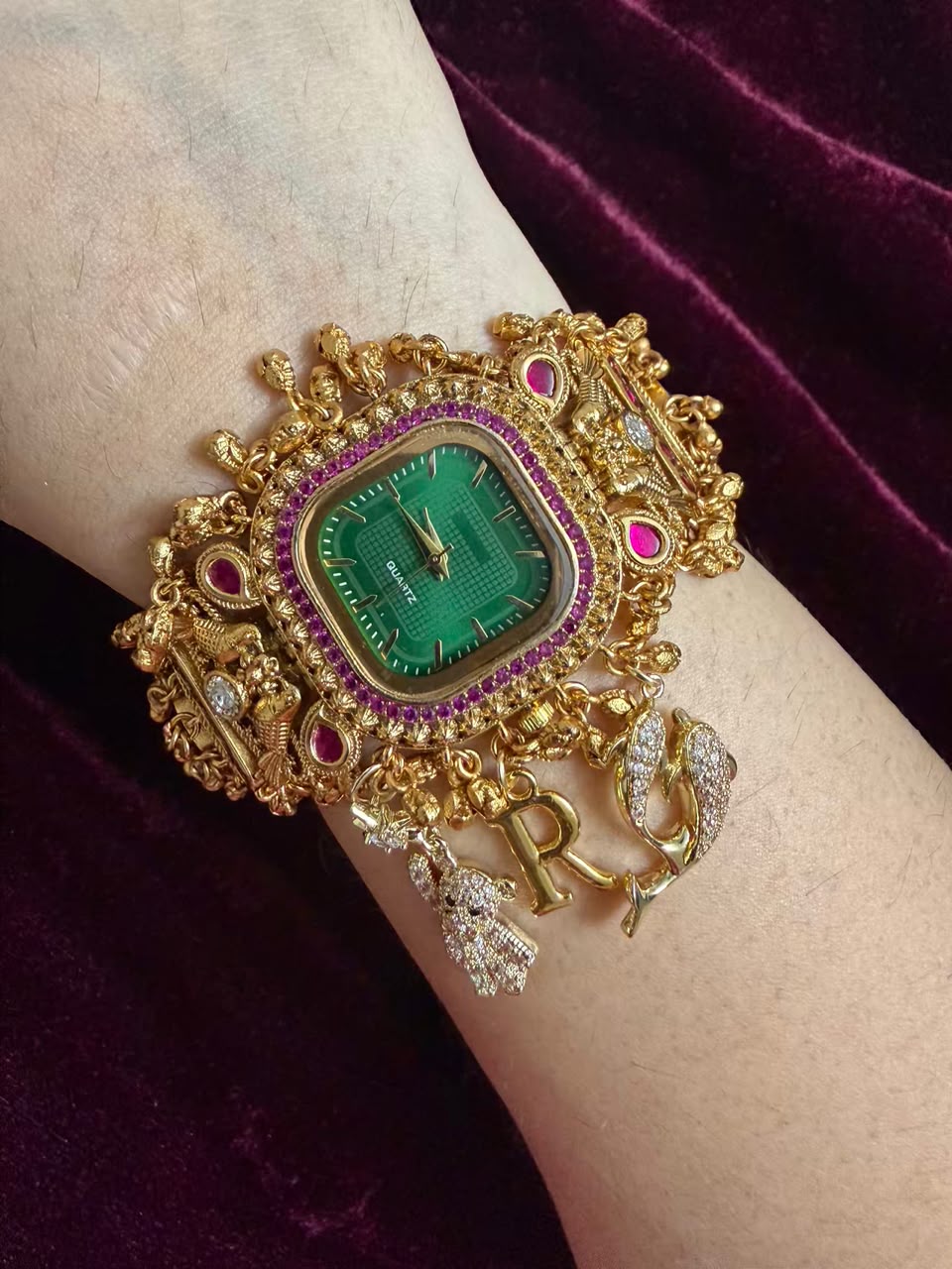 Gulnaar Emerald Heritage Watch Rakhi in Premium Swarovski (Free Initial)